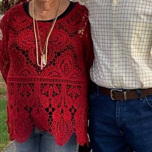 A.Z.I burgundy/red open weave top.  Size Large